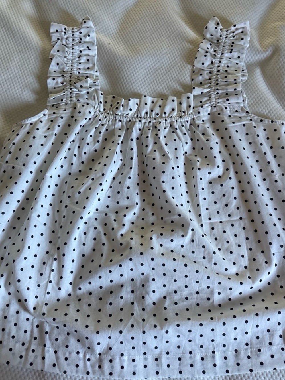 White Polka Dot Ruffle Strap Tank Top